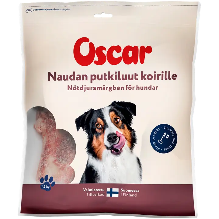 Oscar Naudan putkiluut koirille pakaste 1kg