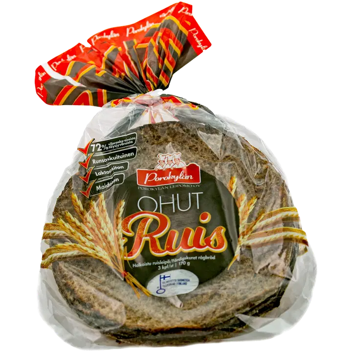 Porokylän OhutRuis 170 g halkaistu ruisreikäleipä