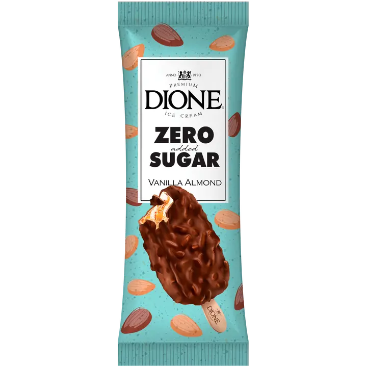 Dione Zero vanillijäätis šokolaadiglasuuri ja mandlitega ilma lisatud suhkruta 90ml