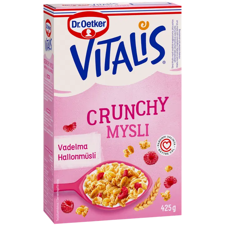 Dr. Oetker Vitalis Crunchy Vadelmamysli 425 g