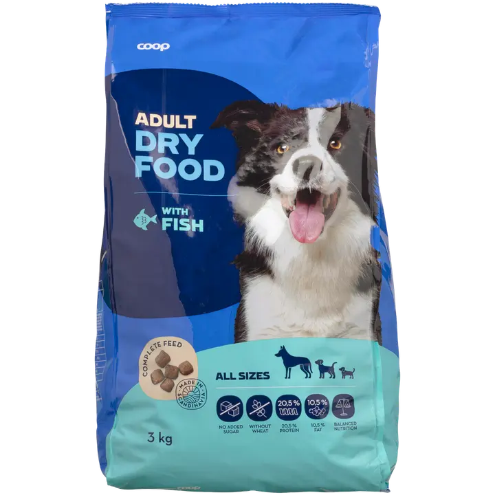 Coop kuivaruoka sis. kalaa täysikasvuisille koirille täysrehu 3 kg