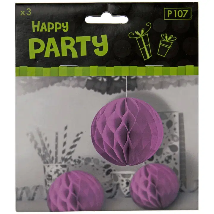 Happy Party paperipallo pinkki 10cm 3 kpl