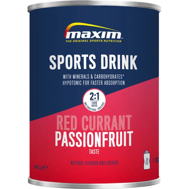 Maxim Sports Drink Red Currant&Passion Fruit punaherukka&passionhedelmä urheilujuomajauhe 480g