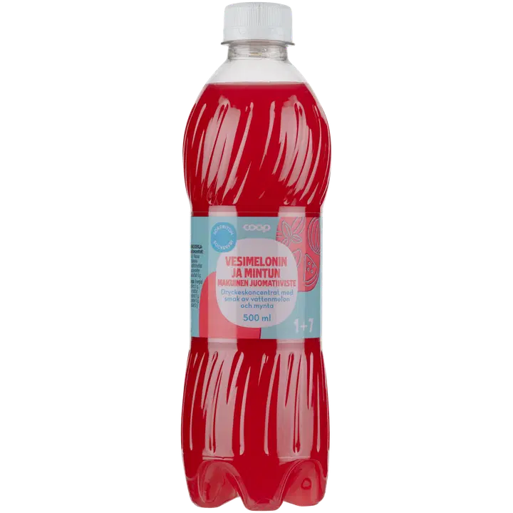 Coop sokeriton vesimelonin ja mintun makuinen juomatiiviste 0,5l