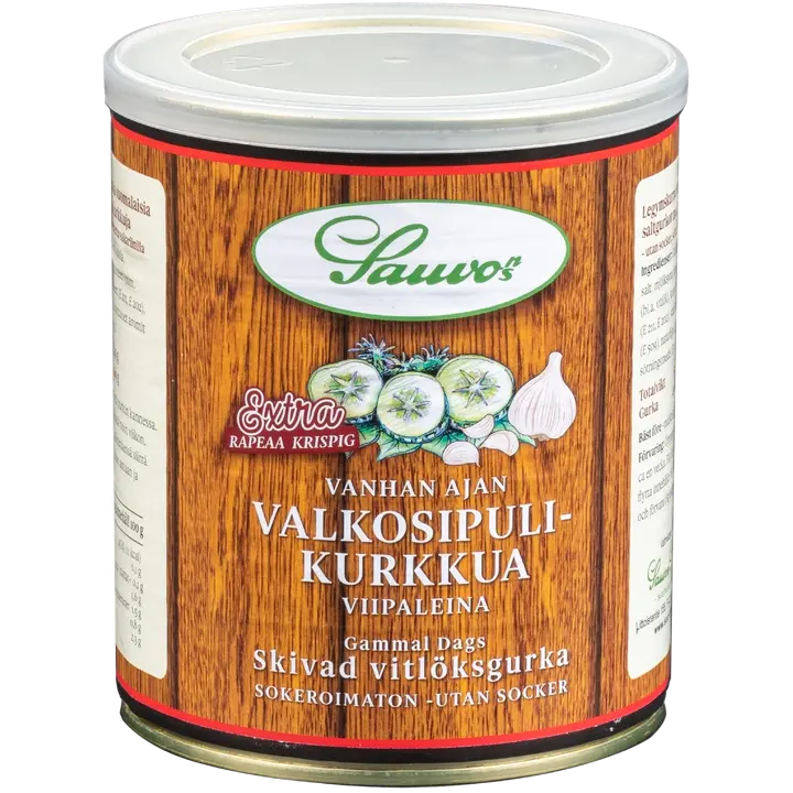 Sauvon Säilyke 850/460 g Vanhan Ajan Valkosipuli Viipalekurkkua mausteliemessä