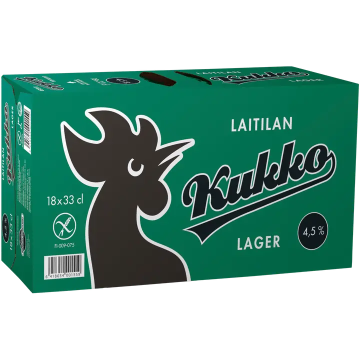 18 x Laitilan Kukko Lager 4,5 til-% 0,33L olut