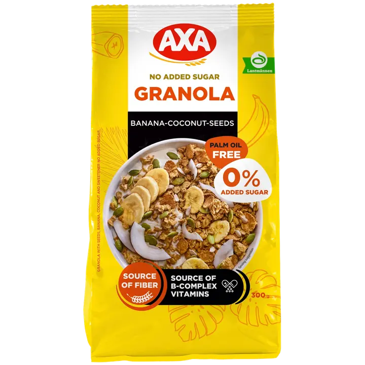 Axa banaani-kookose-seemne granola suhkruta 300g