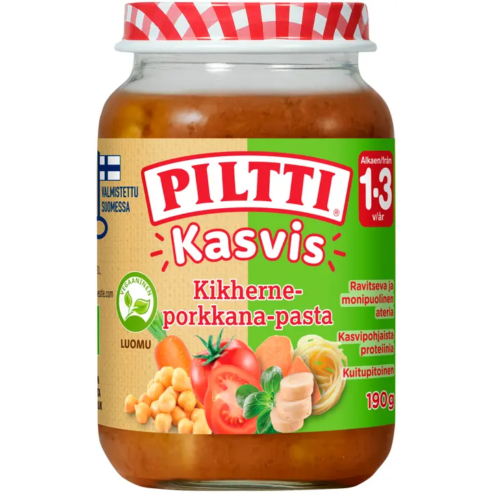 Piltti Kasvis 190g Kikherne-porkkana-pasta lastenateria 1-3v Luomu