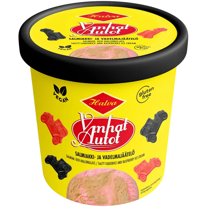 Halva Vanhat Autot Salmiakki- & vadelmajäätelö 500 ml