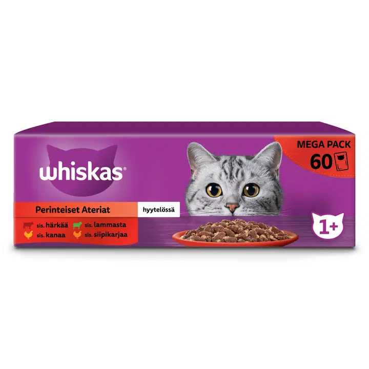 Whiskas 1+ Perinteiset Ateriat hyytelössä (60 x 85 g)