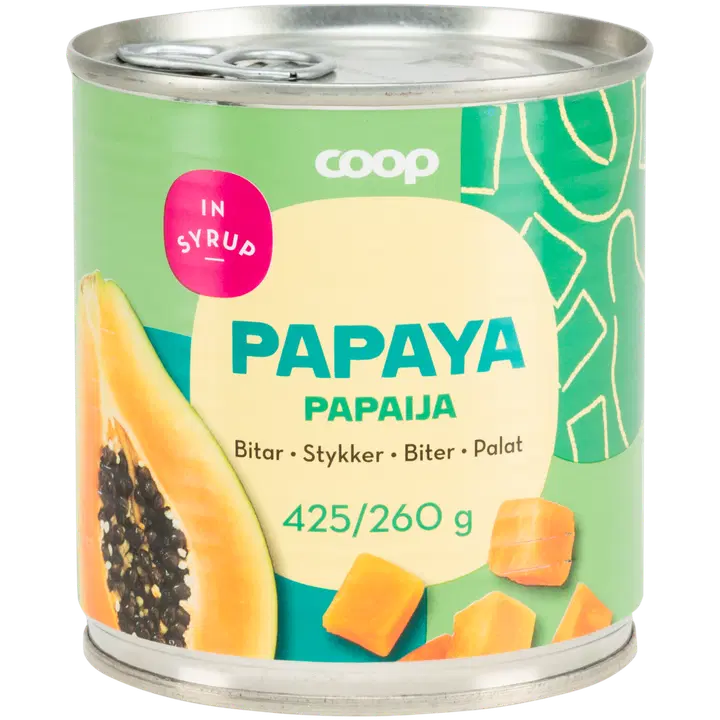 Coop papaijapalat sokeriliemessä 425/260 g