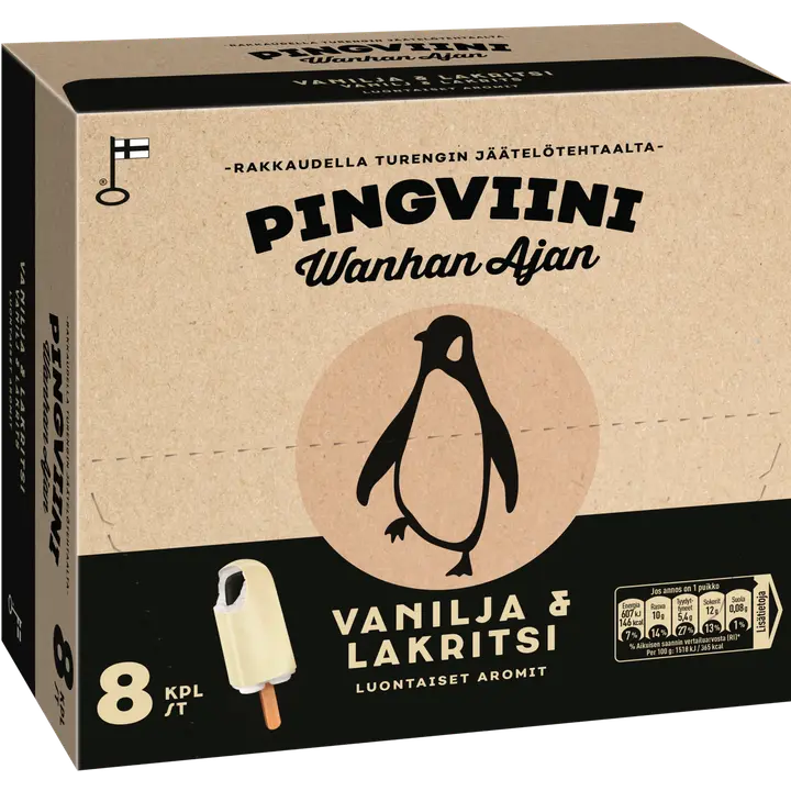 Pingviini Wanhan Ajan Vanilja & Lakritsi kermajäätelöpuikko monipakkaus 8x40g