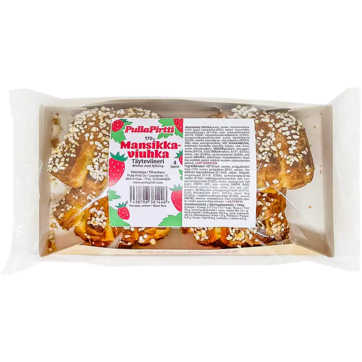 Pulla-Pirtti Mansikkaviuhka 4/170g laktoositon täyteviineri