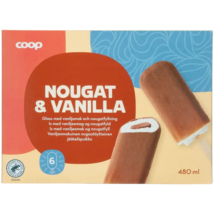 Coop jäätelöpuikko nougat 6-pack 480 ml/390 g