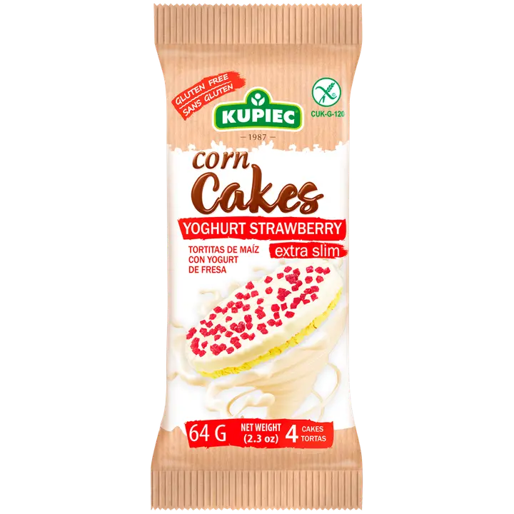 Kupiec maisivahvlid jogurti ja maasikamaitseliste tükkidega 64g