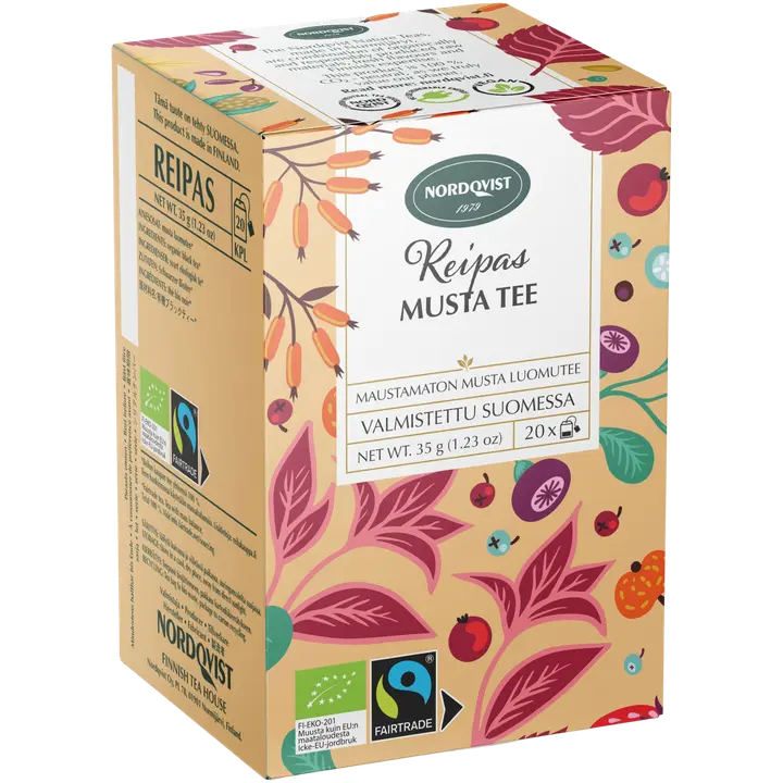 Nordqvist Reipas musta tee 20x1,75g, luomu & Reilu kauppa