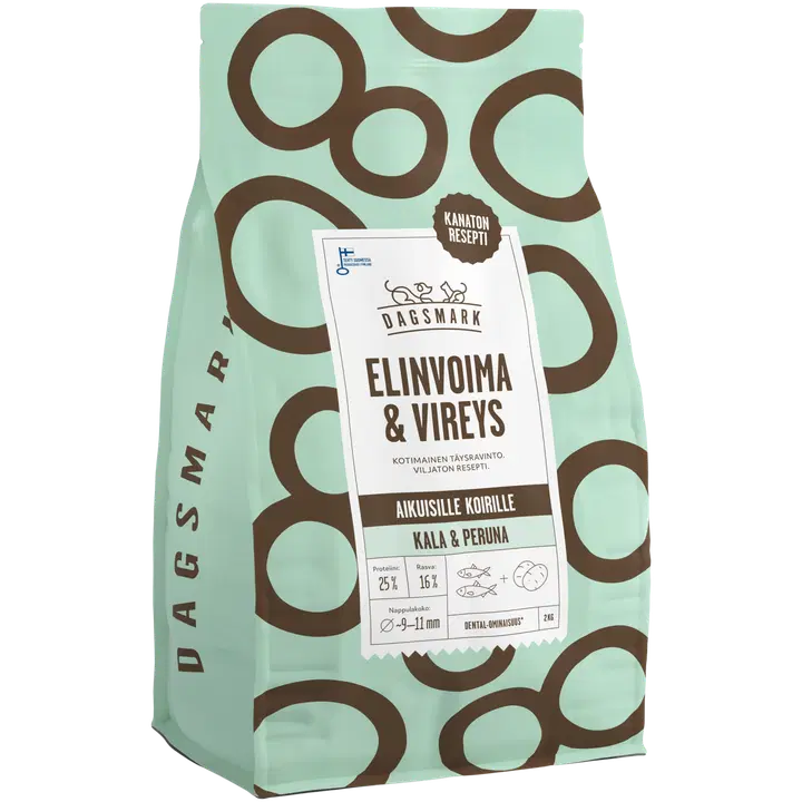 Dagsmark ELINVOIMA & VIREYS koiran kuivaruoka viljaton kala-peruna 2 kg