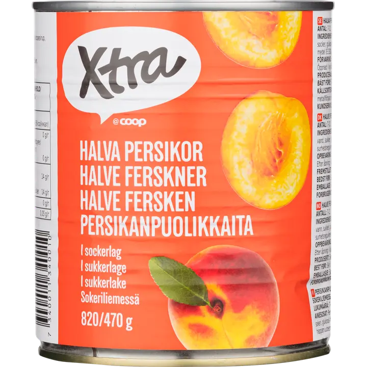 Xtra persikanpuolikkaita sokeriliemessä 820/470g