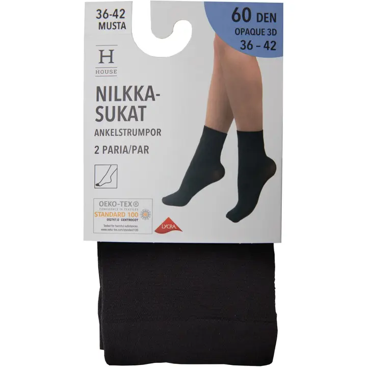 House naisten nilkkasukat 60 den Opaque 3D 2-pack musta, koko 36-42