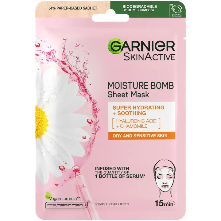 Garnier SkinActive Moisture Bomb kosteuttava kangasnaamio kuivalle ja herkälle iholle 32g