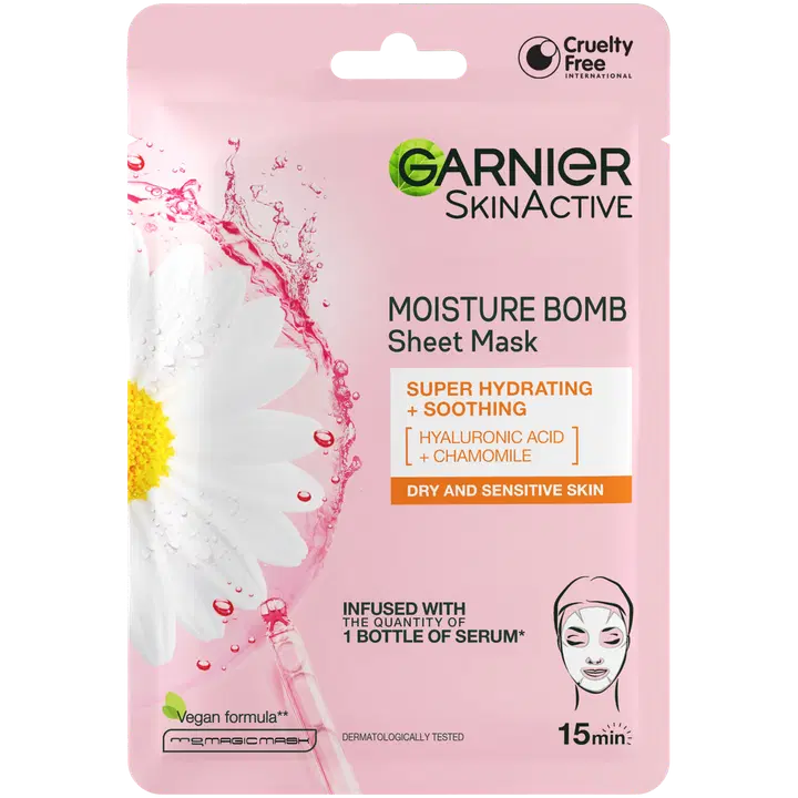 Garnier Skin Active Moisture Bomb kosteuttava kangasnaamio kuivalle ja herkälle iholle 32g
