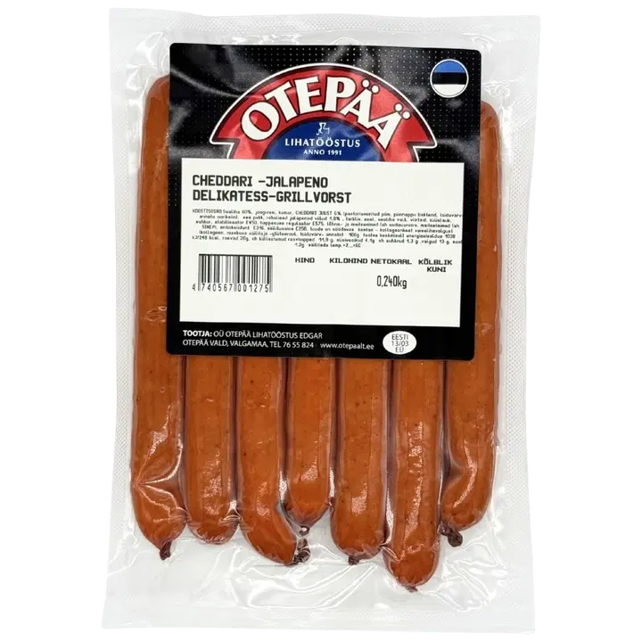 Otepää Lihatööstus Cheddari-jalapeno delikatess-grillvorstid 240g