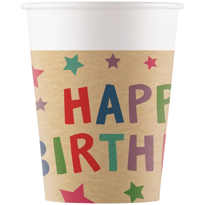 Decorata Party Kraft Happy Birthday with Stars FSC kartonkimukit 200ml