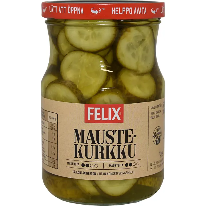 Felix maustekurkkuviipale, viipaloituja kurkkuja mausteliemessä 560/300g