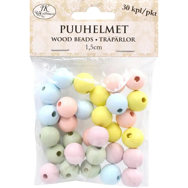Puuhelmet pastellilajitelma 1,5cm 30kpl/pkt