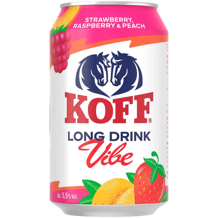 Koff Long Drink Vibe Strawberry Raspberry Peach long drink 5,5 % tölkki 0,33 L