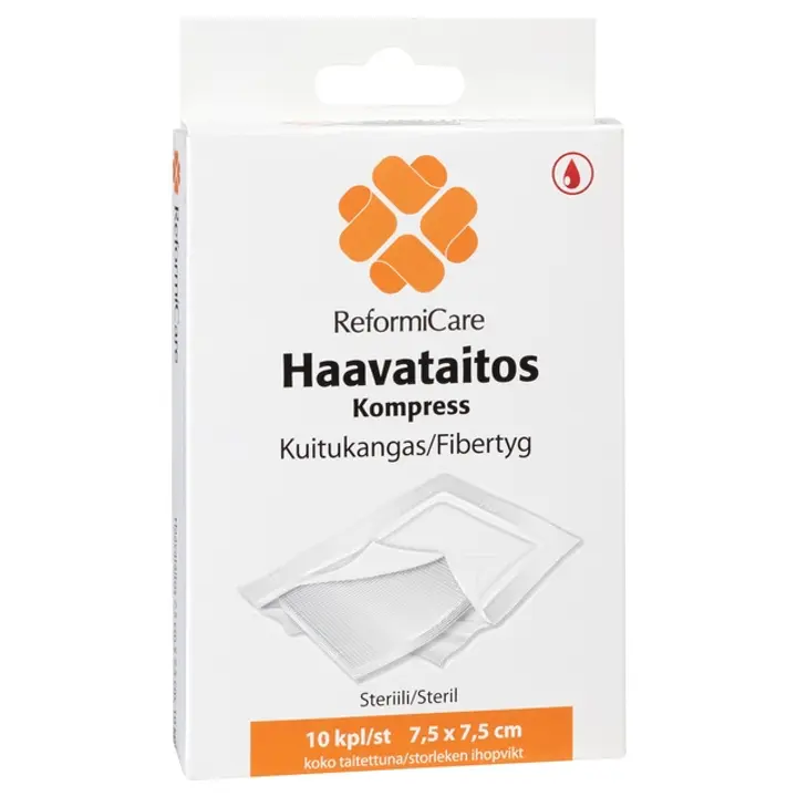 Reformicare 10kpl 7,5cmx7,5cm steriili kuitukangas haavataitos