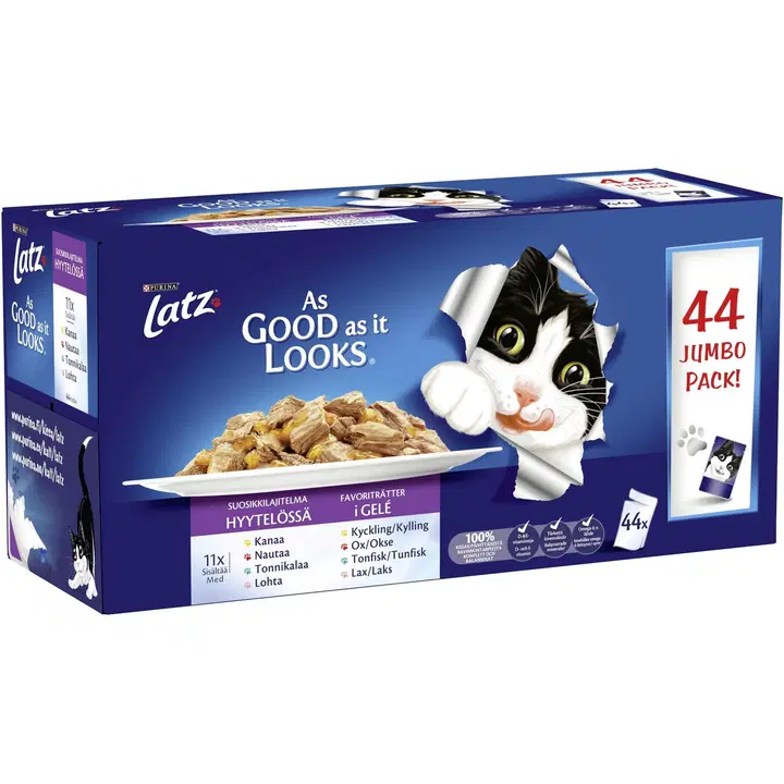 Latz 44x100g AGAIL Suosikkilajitelma hyytelössä  4 varianttia kissanruoka