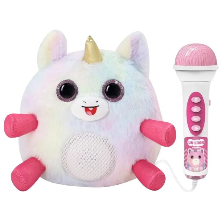 Plush Ükssarv mikrofoniga, valgusega