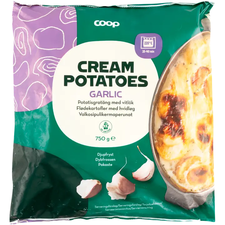 Coop valkosipulikermaperunat 750 g pakaste