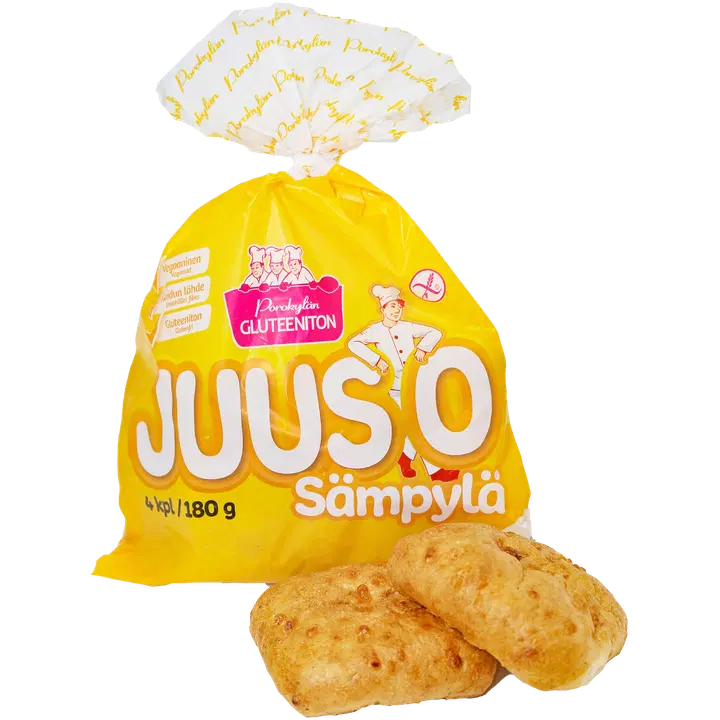 Porokylän Juusosämpylä 4 kpl / 180 g gluteeniton kasvirasvavalmisteraaste sämpylä
