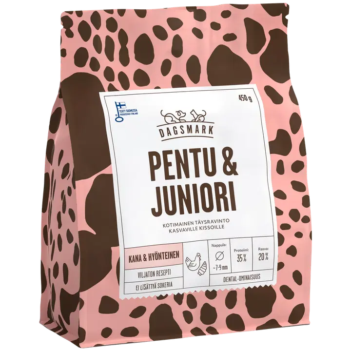 Dagsmark PENTU & JUNIORI viljaton kana, hyönteinen täysravinto pennuille ja kasvaville kissoille 450 g
