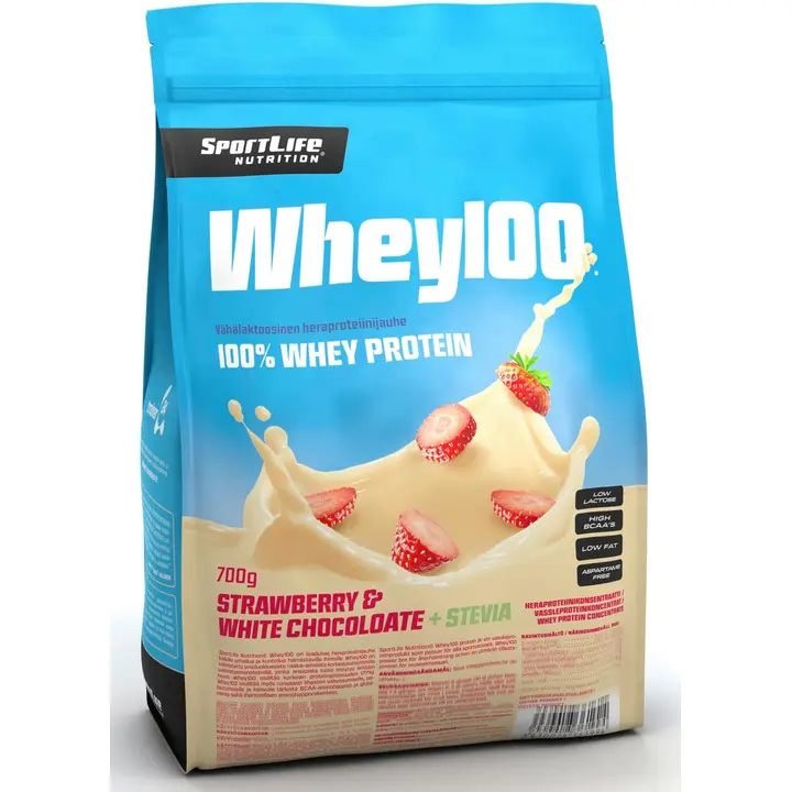 SportLife Nutrition Whey100 700g valkosuklaa-mansikka heraproteiinijauhe