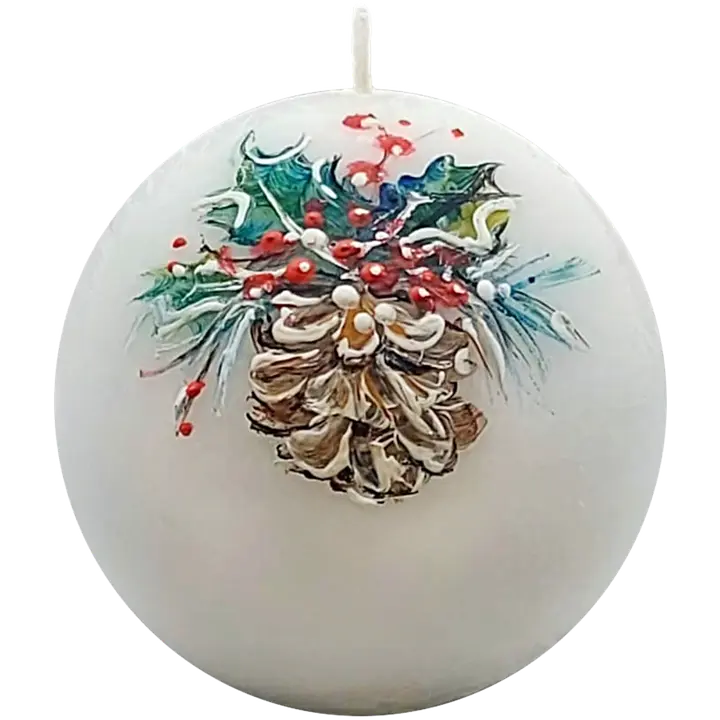 Käsitsi maalitud lauaküünal Võhma pall käbiga