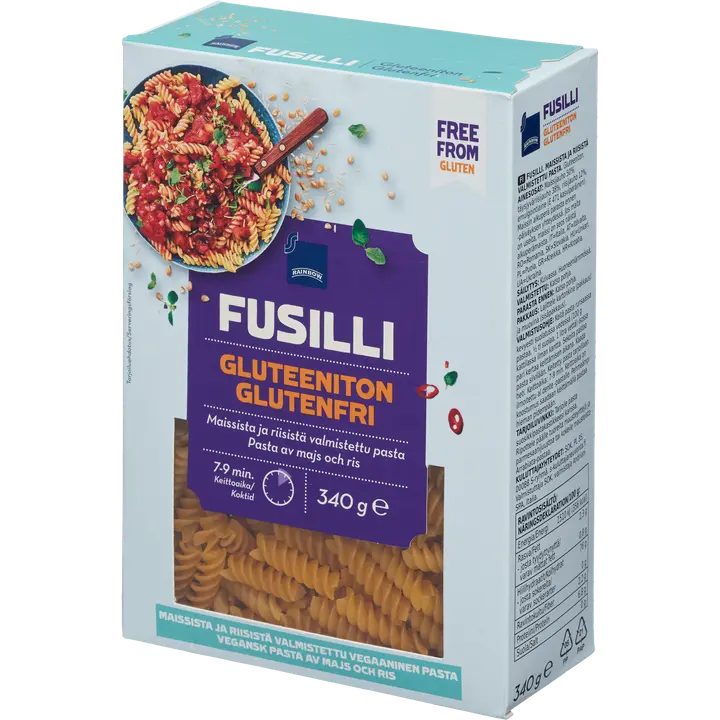 Rainbow Fusilli maissista ja riisistä valmistettu pasta, gluteeniton 340 g