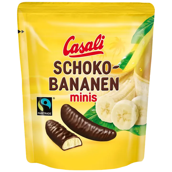 Casali Suklaabanaani mini 110 g suklaakuorrutettuja banaanivaaahtomakeisia