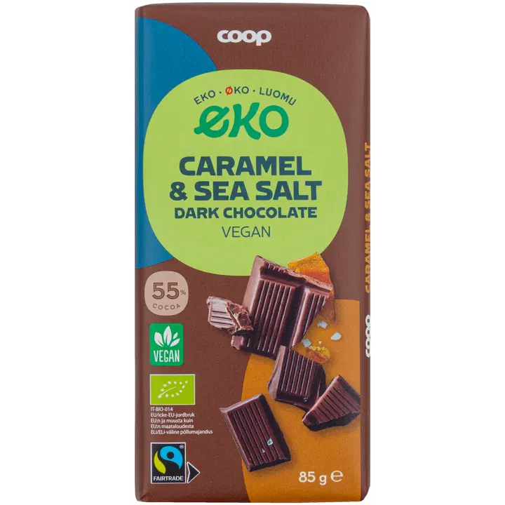 Coop Eko vegaaninen suklaa kinuski ja merisuola 85 g