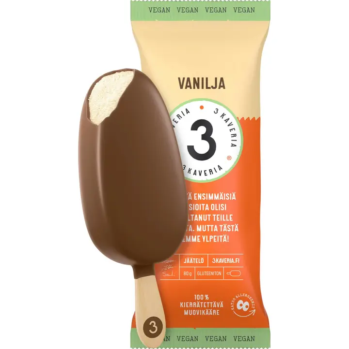 3 Kaveria Vegaaninen Vanilja jäätelöpuikko 110ml/80g