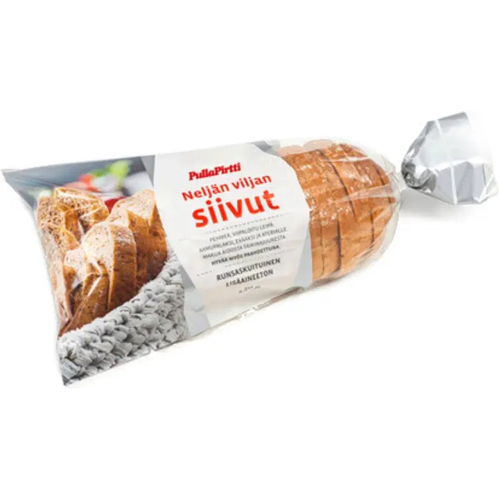 Pulla-Pirtti Neljän viljan siivut 430g siivutettu laktoositon runsaskuituinen lisäaineeton moniviljaleipä