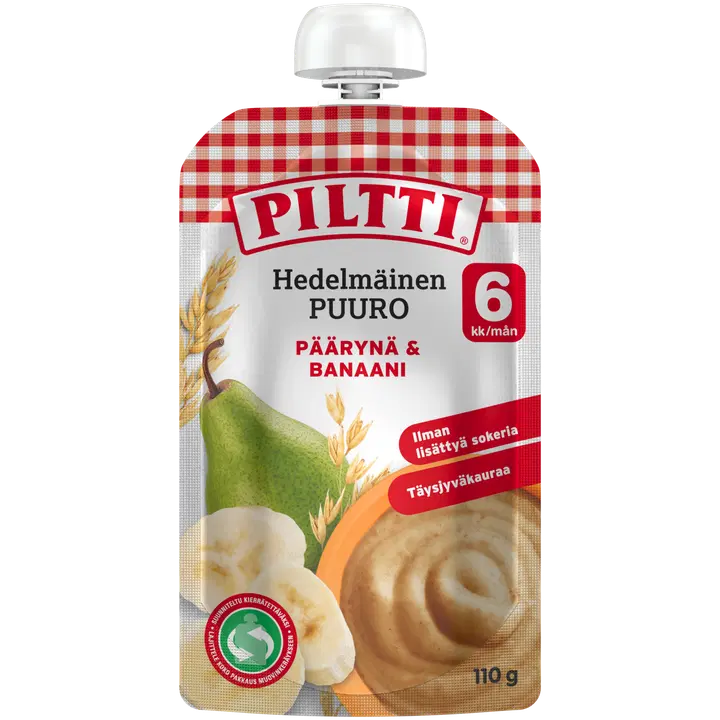 Piltti 110g Hedelmäinen Puuro Päärynä-banaani-täysjyväkaura 6kk annospussi