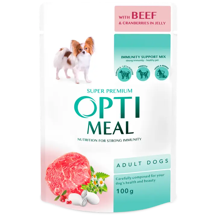 OPTIMEAL konserv täiskasv.koertele veise ja jõhvika tarretises 100g