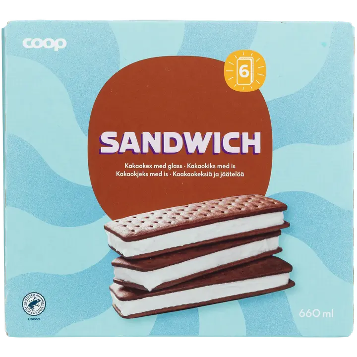 Coop Sandwich keksijäätelö 6 kpl 660 ml/360 g