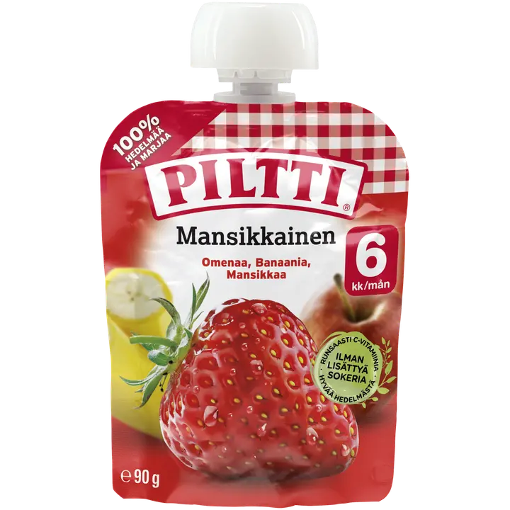 PILTTI 90g Mansikkainen hedelmäsose 6kk annospussi