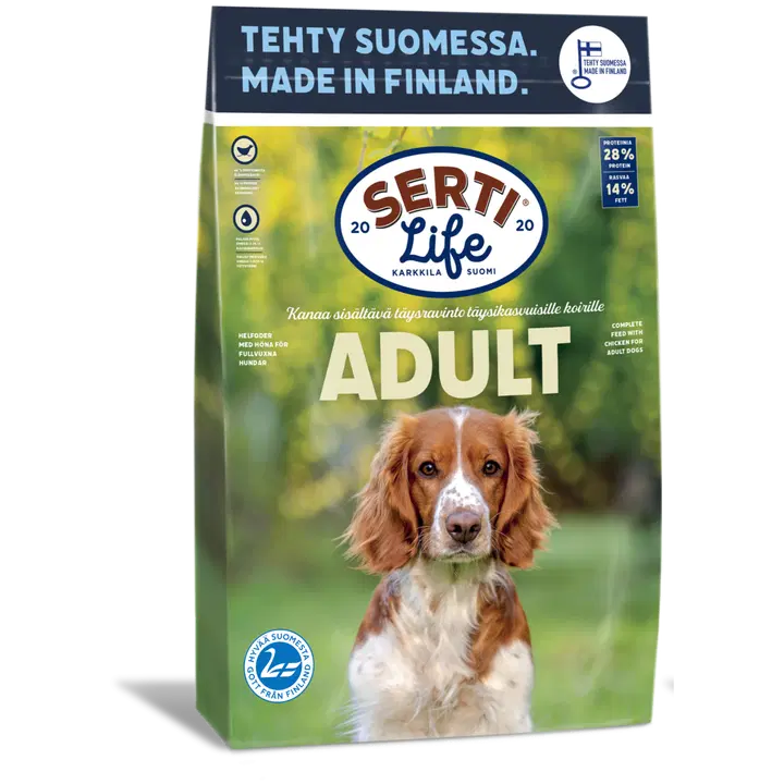 KOTIMAINEN SertiLife Adult, kanaa sisältävä täysravinto täysikasvuisille koirille 4 kg