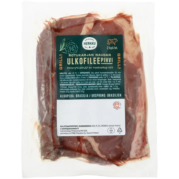 Herkku Rotukarjan naudan ulkofileepihvi 2 x n. 150 g tuore