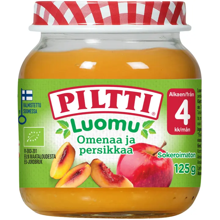 Piltti Luomu 125g Omenaa ja persikkaa hedelmäsose 4kk